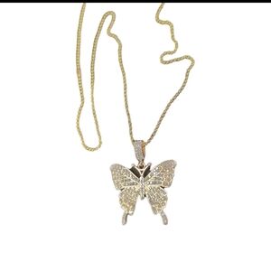 Elegant Gold Butterfly Pendant Necklace 2 1/4" Butterfly
